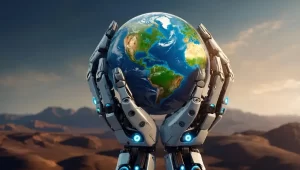 Robo segurando a terra imagem